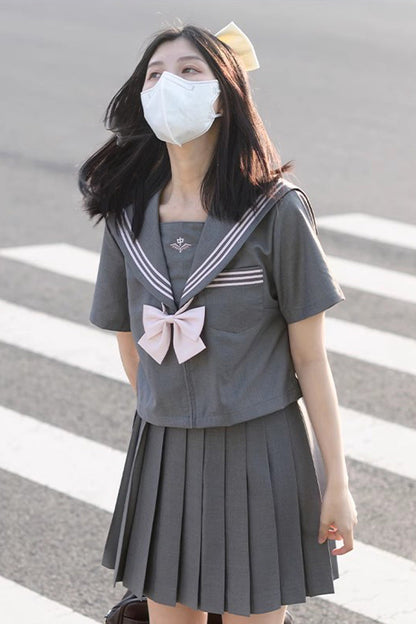 Gothic Lolita Skirt - College Style Navy Collar, Gray, Pleated, Long Sleeves, Sweet Style - additional product view 4