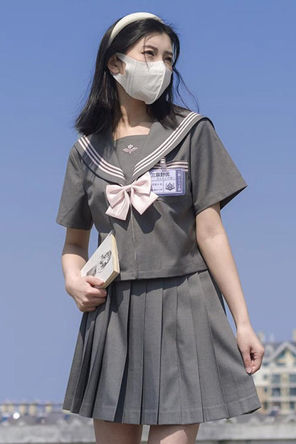 Gothic Lolita Skirt - College Style Navy Collar, Gray, Pleated, Long Sleeves, Sweet Style - additional product view 5