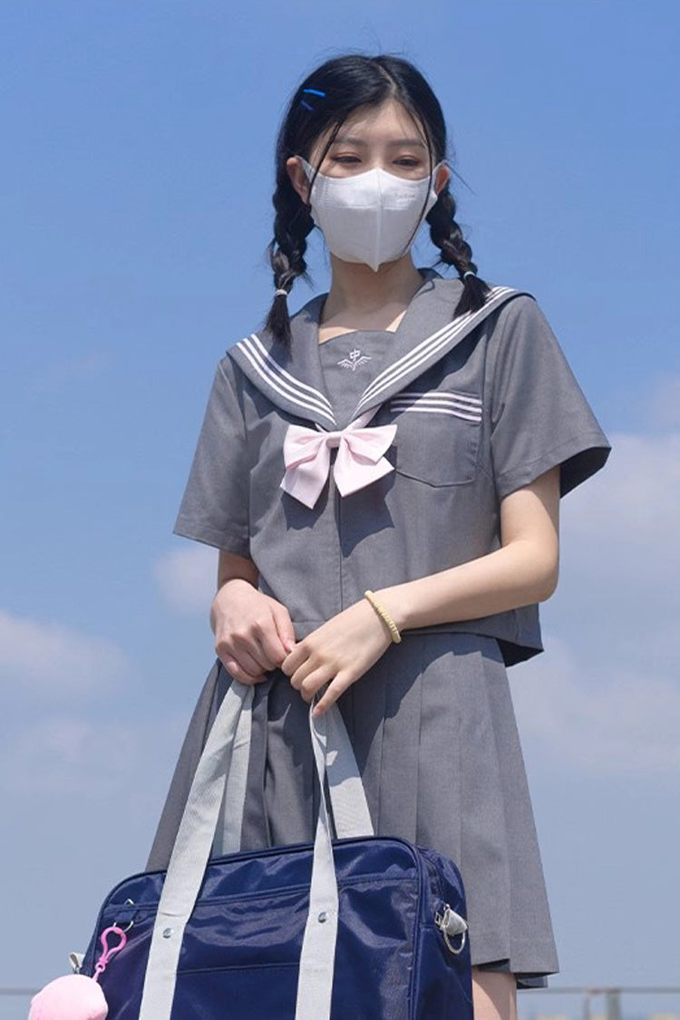 Gothic Lolita Skirt - College Style Navy Collar, Gray, Pleated, Long Sleeves, Sweet Style - additional product view 6