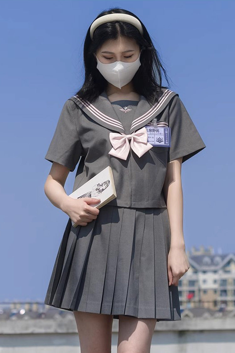 Gothic Lolita Skirt - College Style Navy Collar, Gray, Pleated, Long Sleeves, Sweet Style - additional product view 7