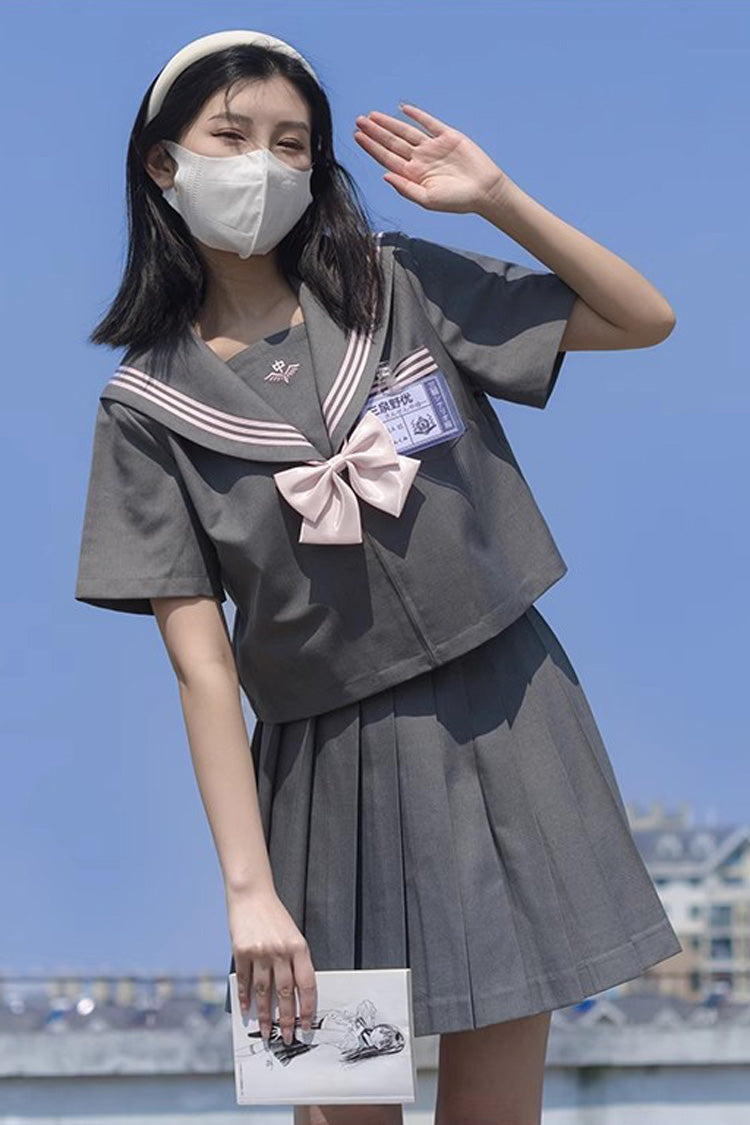 Gothic Lolita Skirt - College Style Navy Collar, Gray, Pleated, Long Sleeves, Sweet Style - additional product view 8