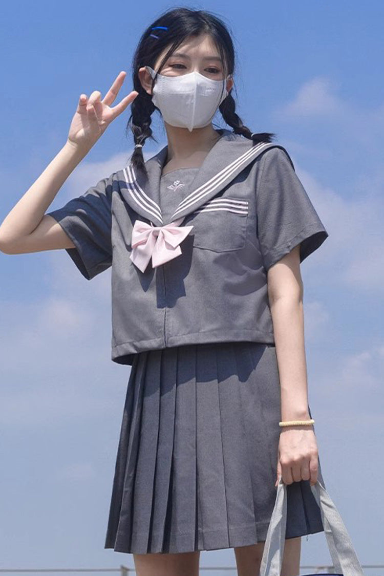 Gothic Lolita Skirt - College Style Navy Collar, Gray, Pleated, Long Sleeves, Sweet Style - additional product view 9