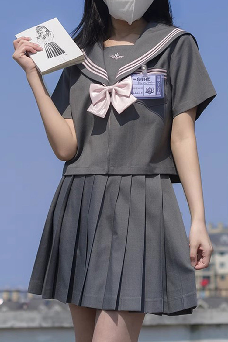 Gothic Lolita Skirt - College Style Navy Collar, Gray, Pleated, Long Sleeves, Sweet Style - main product image