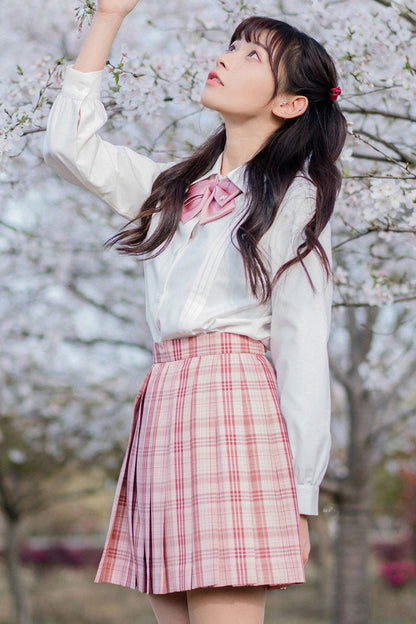 Gothic Lolita Skirt - College Style Plaid Stripe, Pink, Pleated, Plaid, Striped - additional product view 4