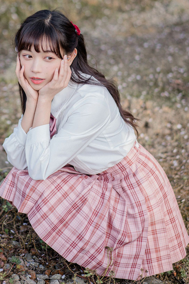 Gothic Lolita Skirt - College Style Plaid Stripe, Pink, Pleated, Plaid, Striped - additional product view 6