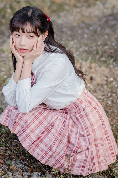 Gothic Lolita Skirt - College Style Plaid Stripe, Pink, Pleated, Plaid, Striped - additional product view 6