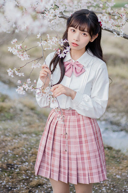 Gothic Lolita Skirt - College Style Plaid Stripe, Pink, Pleated, Plaid, Striped - additional product view 7