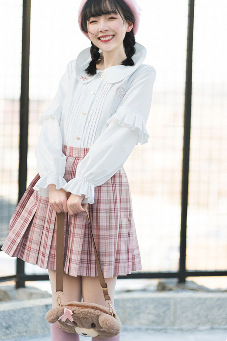 Gothic Lolita Skirt - College Style Plaid Stripe, Pink, Pleated, Plaid, Striped - additional product view 8