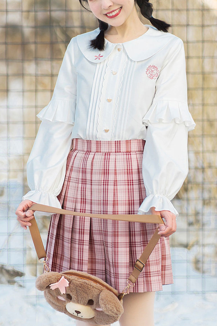 Gothic Lolita Skirt - College Style Plaid Stripe, Pink, Pleated, Plaid, Striped - main product image