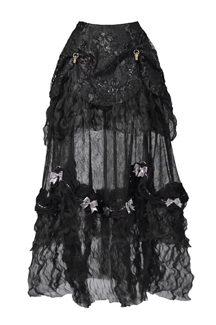 Gothic Lolita Skirt - Cupid’s Magic Box, Black, Long Length, Lace Trim, Ruffled - additional product view 3