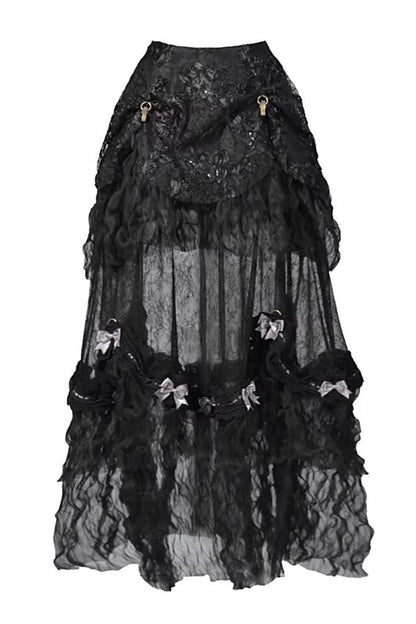 Gothic Lolita Skirt - Cupid’s Magic Box, Black, Long Length, Lace Trim, Ruffled - additional product view 3
