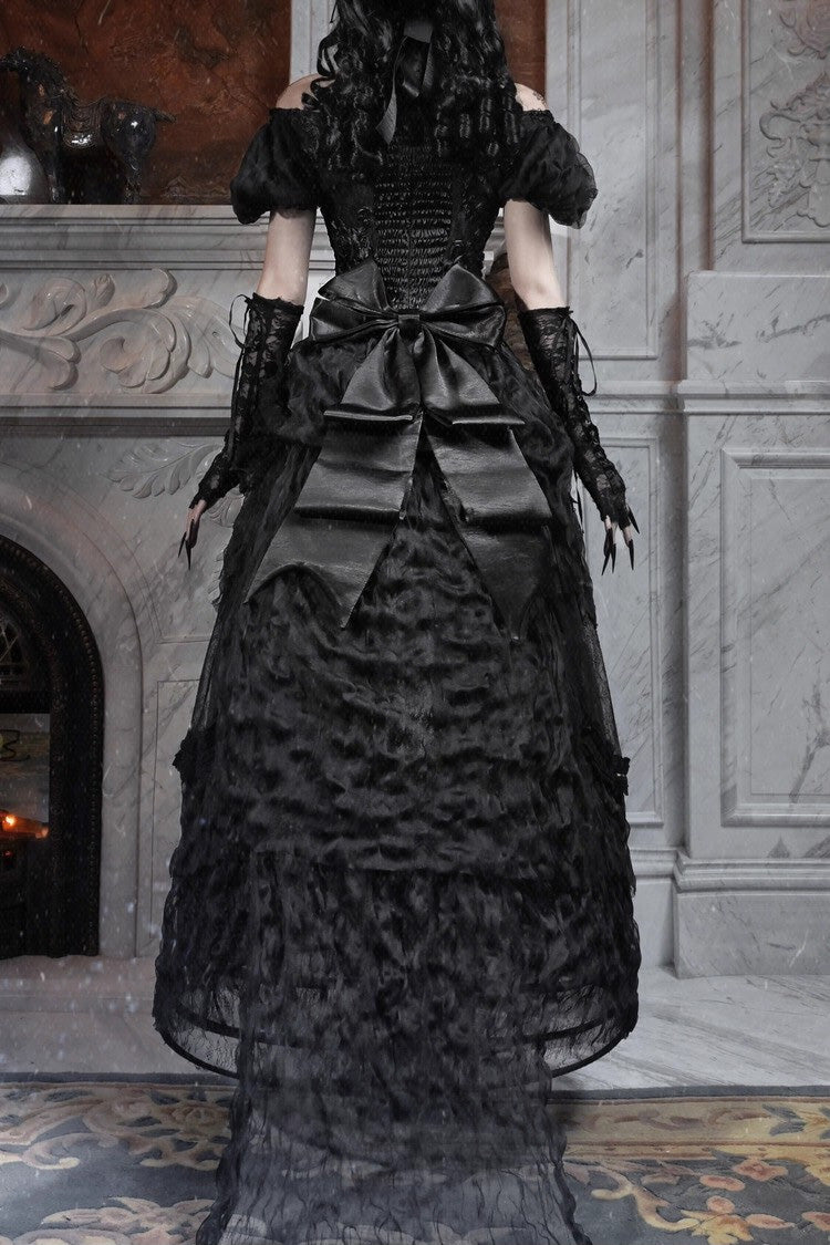 Gothic Lolita Skirt - Cupid’s Magic Box, Black, Long Length, Lace Trim, Ruffled - additional product view 4