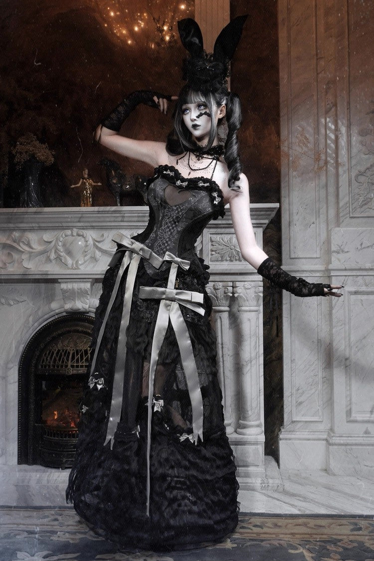 Gothic Lolita Skirt - Cupid’s Magic Box, Black, Long Length, Lace Trim, Ruffled - additional product view 7
