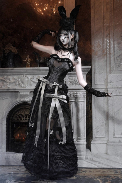 Gothic Lolita Skirt - Cupid’s Magic Box, Black, Long Length, Lace Trim, Ruffled - additional product view 7