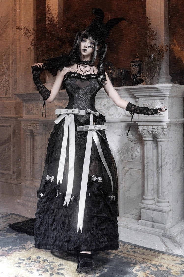 Gothic Lolita Skirt - Cupid’s Magic Box, Black, Long Length, Lace Trim, Ruffled - additional product view 8