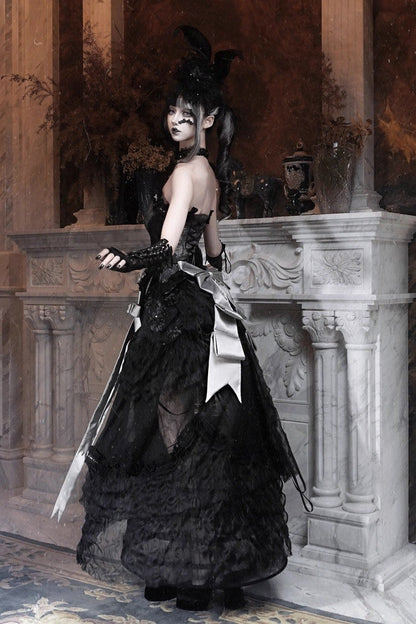 Gothic Lolita Skirt - Cupid’s Magic Box, Black, Long Length, Lace Trim, Ruffled - additional product view 9
