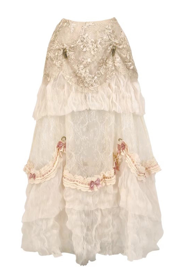 Gothic Lolita Skirt - Cupid’s Poetry Box, Brown, Long Length, Embroidered, Classic Style - additional product view 3