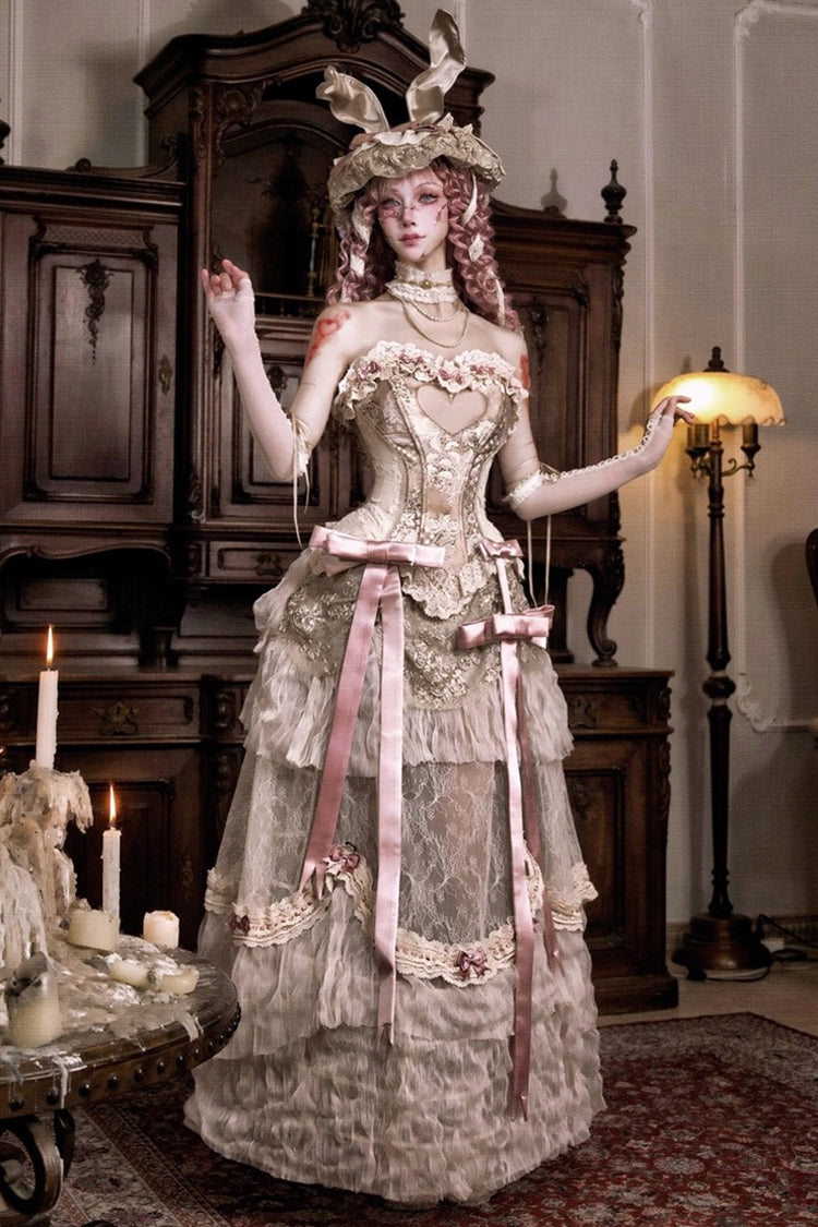 Gothic Lolita Skirt - Cupid’s Poetry Box, Brown, Long Length, Embroidered, Classic Style - additional product view 4