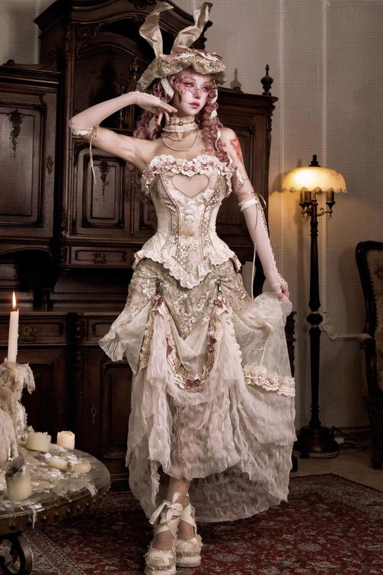 Gothic Lolita Skirt - Cupid’s Poetry Box, Brown, Long Length, Embroidered, Classic Style - additional product view 7
