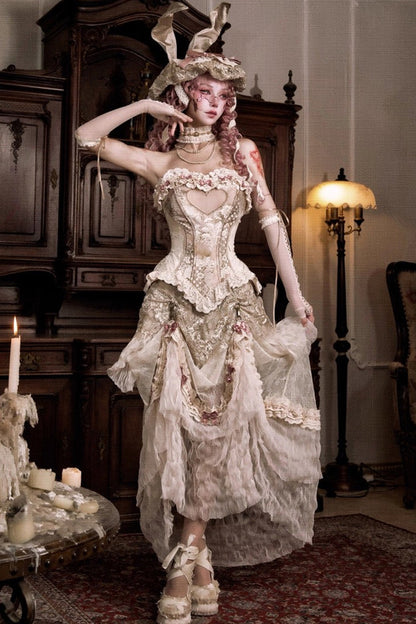 Gothic Lolita Skirt - Cupid’s Poetry Box, Brown, Long Length, Embroidered, Classic Style - additional product view 7