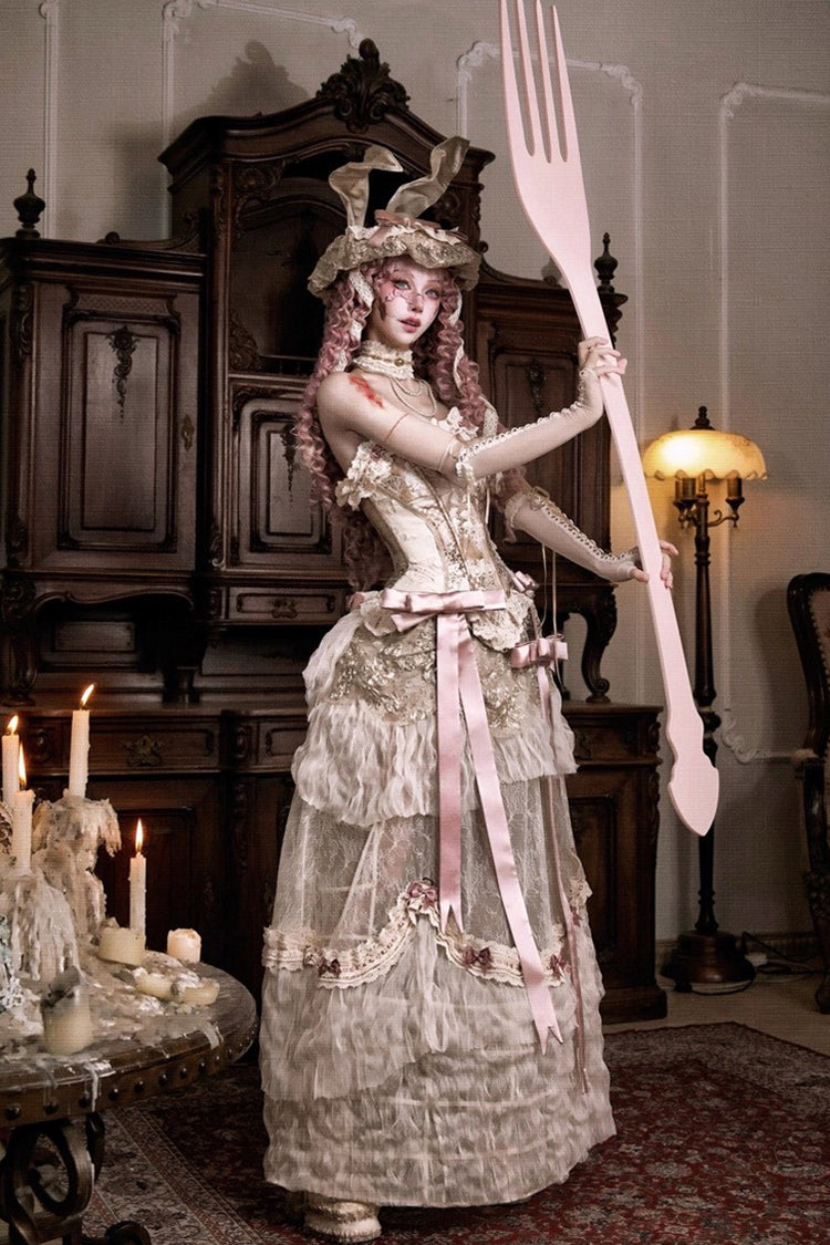 Gothic Lolita Skirt - Cupid’s Poetry Box, Brown, Long Length, Embroidered, Classic Style - additional product view 8