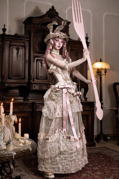 Gothic Lolita Skirt - Cupid’s Poetry Box, Brown, Long Length, Embroidered, Classic Style - additional product view 8