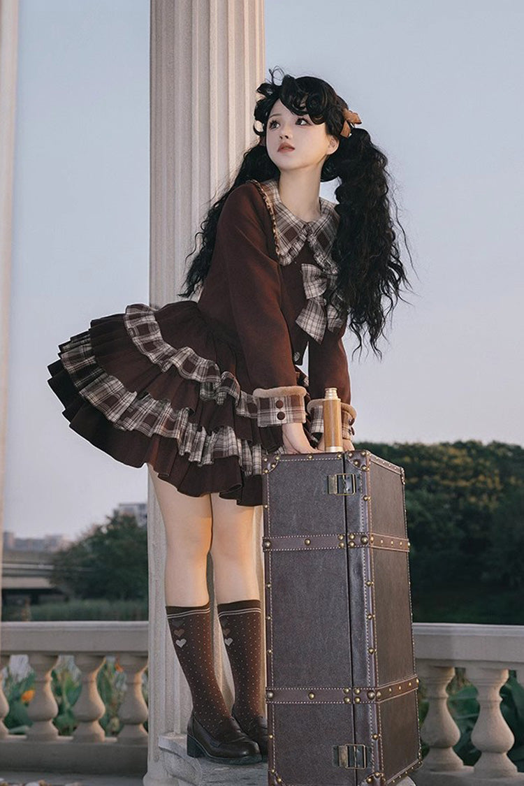Gothic Lolita Skirt - Dark Brown Multi-layer, Brown, Bow Detail, Sweet Style - additional product view 2