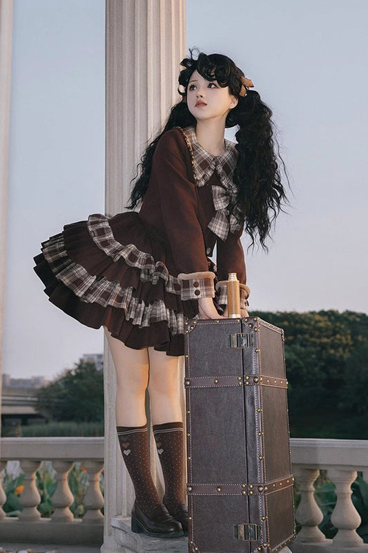 Gothic Lolita Skirt - Dark Brown Multi-layer, Brown, Bow Detail, Sweet Style - additional product view 2