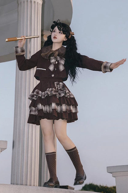 Gothic Lolita Skirt - Dark Brown Multi-layer, Brown, Bow Detail, Sweet Style - additional product view 3