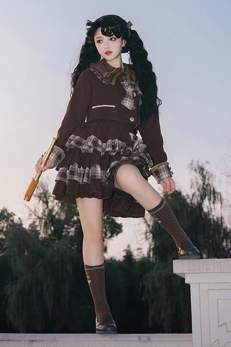 Gothic Lolita Skirt - Dark Brown Multi-layer, Brown, Bow Detail, Sweet Style - additional product view 4