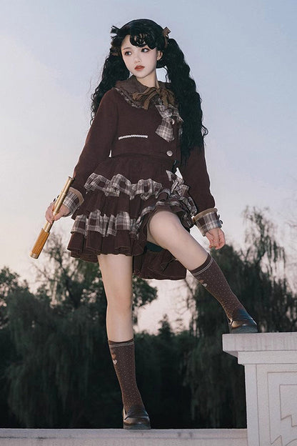 Gothic Lolita Skirt - Dark Brown Multi-layer, Brown, Bow Detail, Sweet Style - additional product view 4