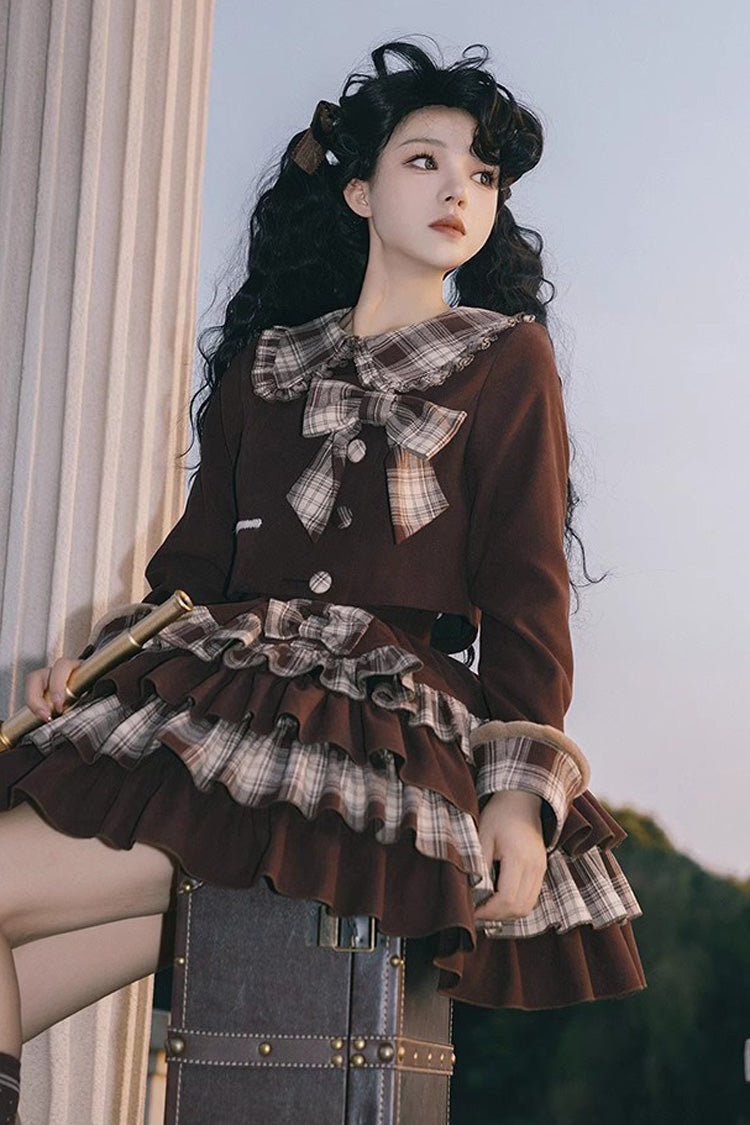 Gothic Lolita Skirt - Dark Brown Multi-layer, Brown, Bow Detail, Sweet Style - additional product view 5