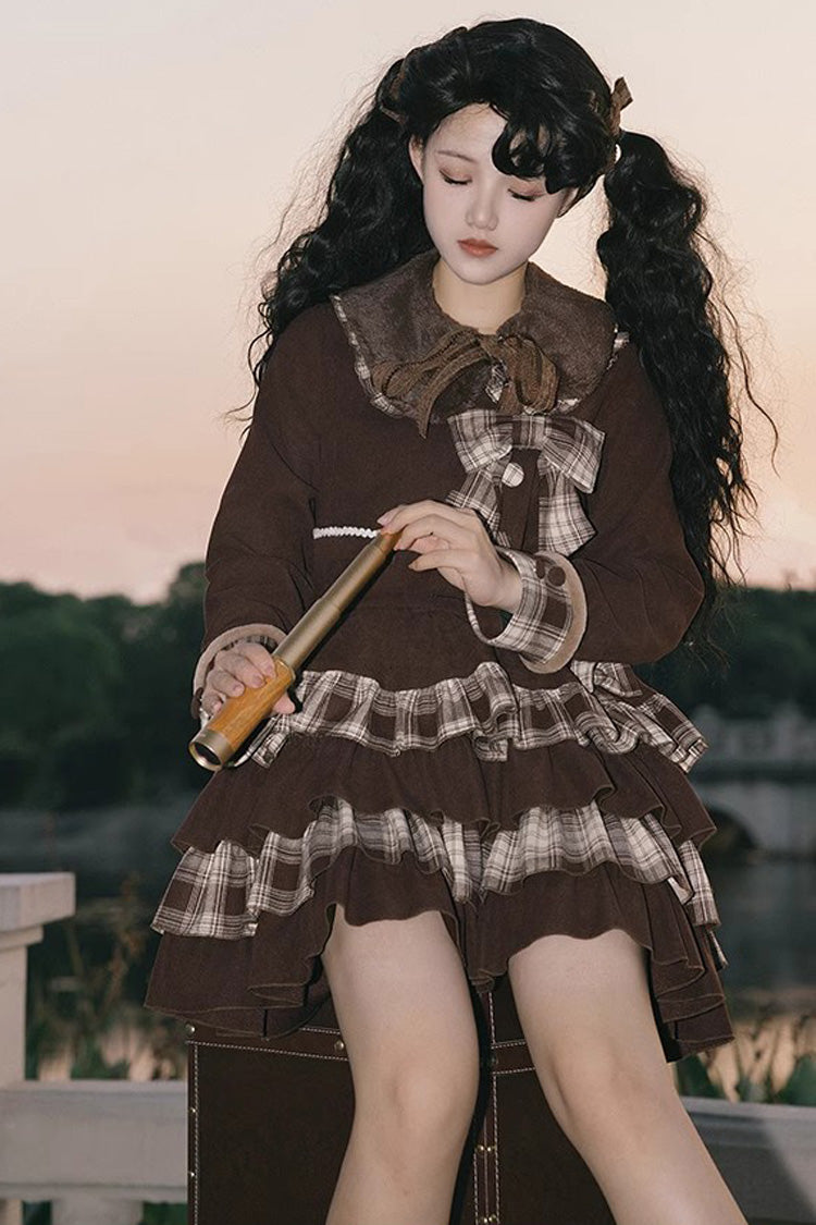 Gothic Lolita Skirt - Dark Brown Multi-layer, Brown, Bow Detail, Sweet Style - additional product view 6
