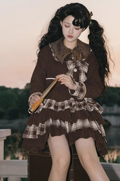 Gothic Lolita Skirt - Dark Brown Multi-layer, Brown, Bow Detail, Sweet Style - additional product view 6
