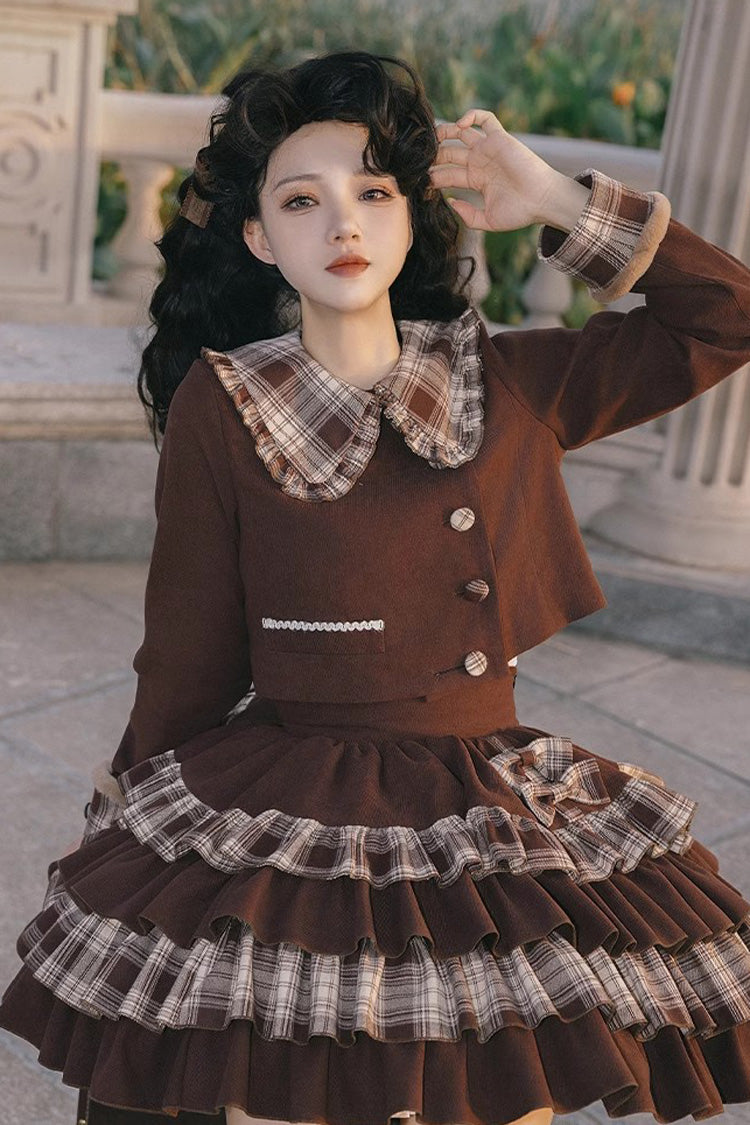 Gothic Lolita Skirt - Dark Brown Multi-layer, Brown, Bow Detail, Sweet Style - additional product view 7