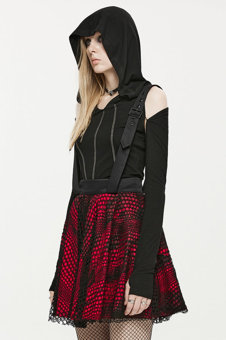 Gothic Lolita Skirt - Double-layer Hollow Stitching, Red, Women's Style, Lace Trim - additional product view 2