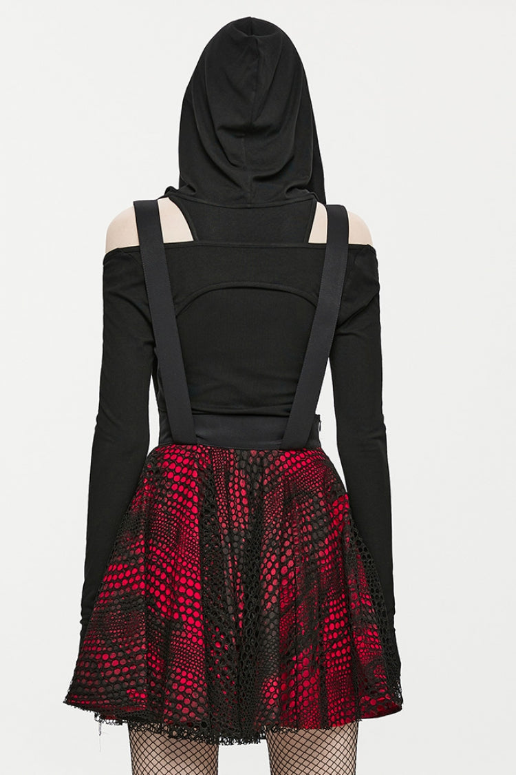 Gothic Lolita Skirt - Double-layer Hollow Stitching, Red, Women's Style, Lace Trim - additional product view 3