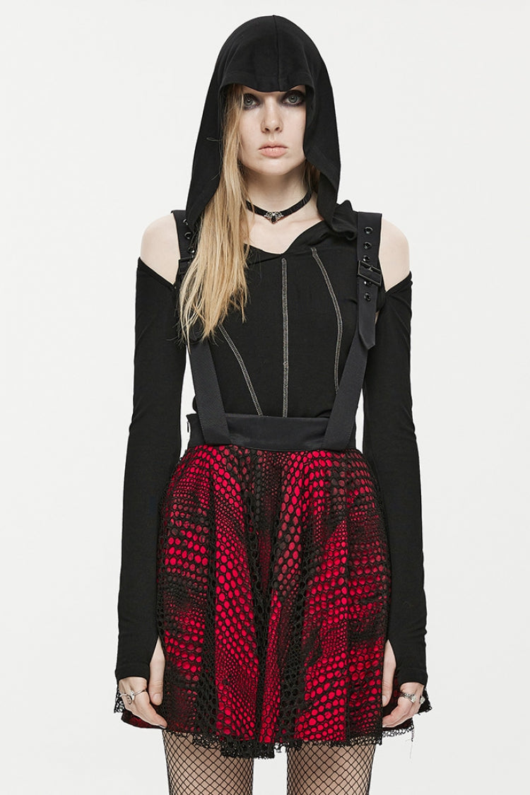 Gothic Lolita Skirt - Double-layer Hollow Stitching, Red, Women's Style, Lace Trim - main product image