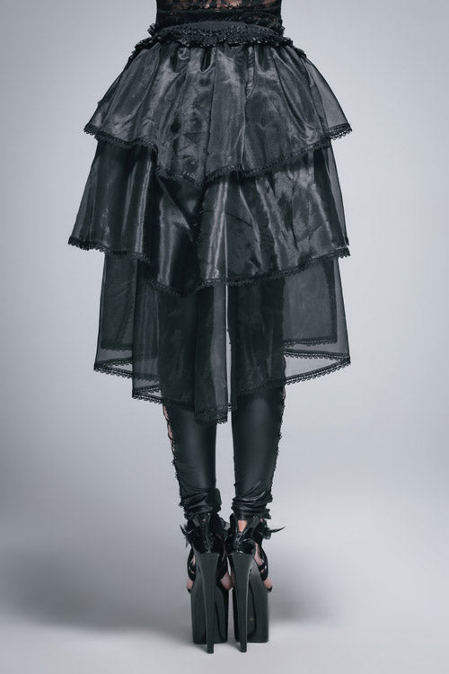 Gothic Lolita Skirt - Elastic Waist Organza Swing, Black, Women's Style, Lace Trim - additional product view 5