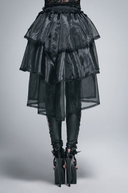 Gothic Lolita Skirt - Elastic Waist Organza Swing, Black, Women's Style, Lace Trim - additional product view 5
