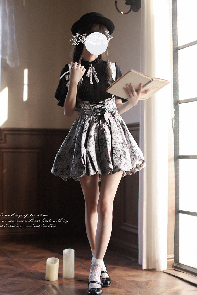 Gothic Lolita Skirt - Elise, Gray, Sweet Style, Bow Detail, Lace Trim - additional product view 2