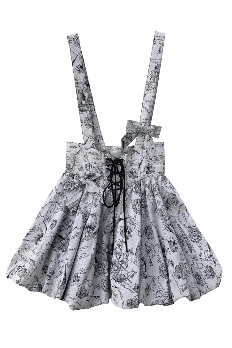 Gothic Lolita Skirt - Elise, Gray, Sweet Style, Bow Detail, Lace Trim - additional product view 3