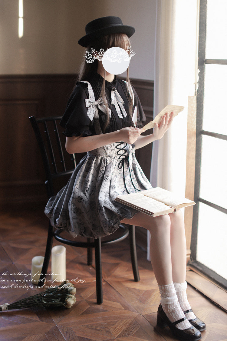 Gothic Lolita Skirt - Elise, Gray, Sweet Style, Bow Detail, Lace Trim - additional product view 5