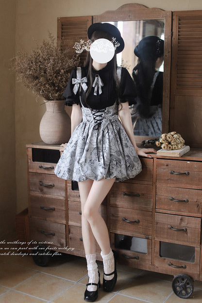 Gothic Lolita Skirt - Elise, Gray, Sweet Style, Bow Detail, Lace Trim - additional product view 7