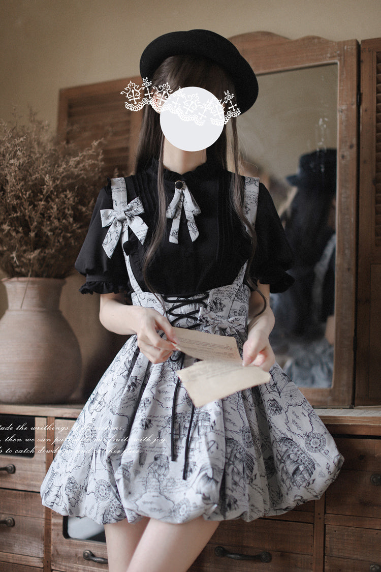 Gothic Lolita Skirt - Elise, Gray, Sweet Style, Bow Detail, Lace Trim - additional product view 9