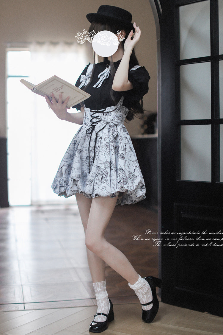 Gothic Lolita Skirt - Elise, Gray, Sweet Style, Bow Detail, Lace Trim - additional product view 11