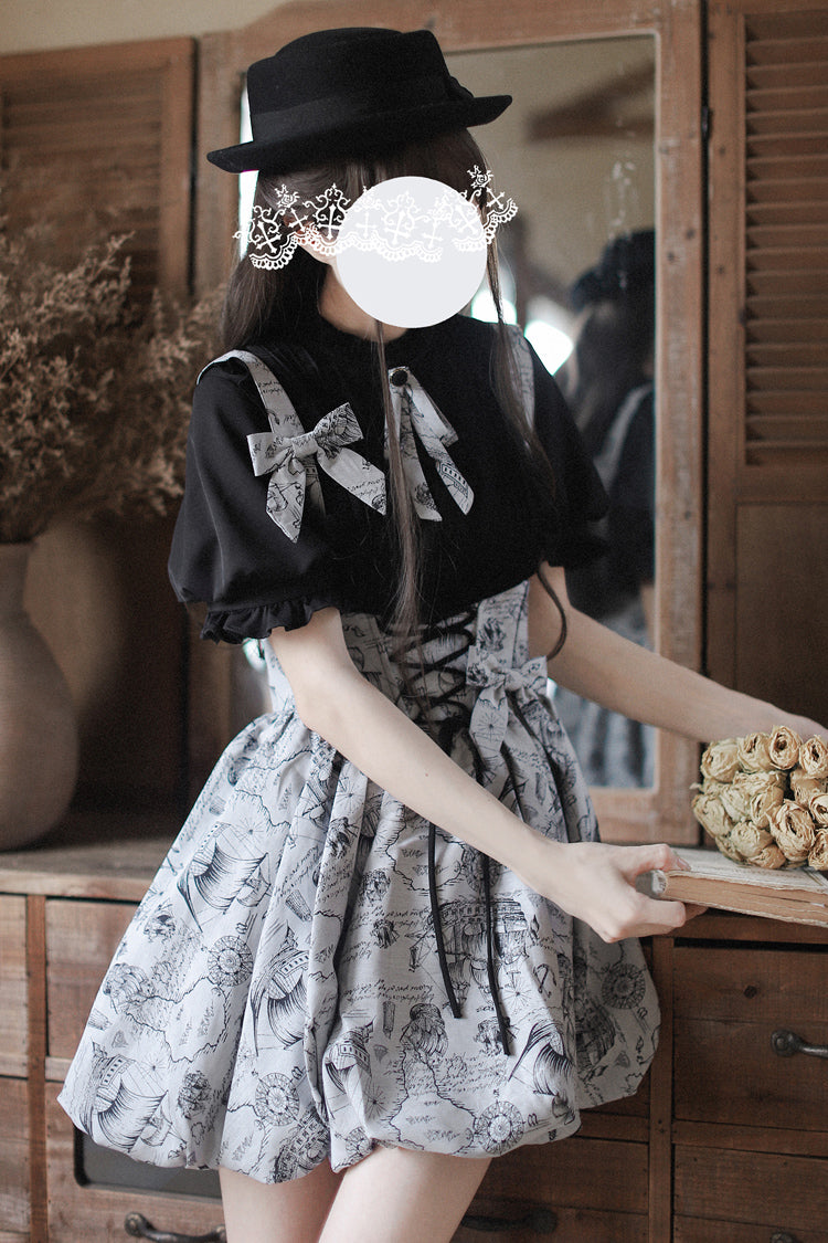 Gothic Lolita Skirt - Elise, Gray, Sweet Style, Bow Detail, Lace Trim - main product image