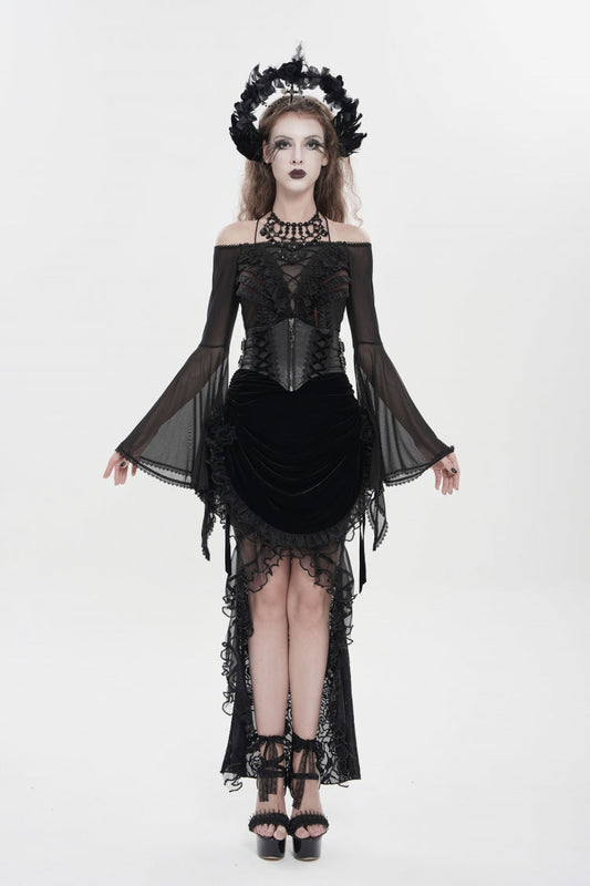 Gothic Lolita Skirt - Embroidered Rose Lace-up, Black, Women's Style, Lace Trim - main product image