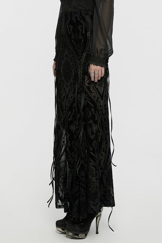 Gothic Lolita Skirt - Embroidery Lace-up Sheer Mesh, Black, Women's Style, Lace Trim - additional product view 2
