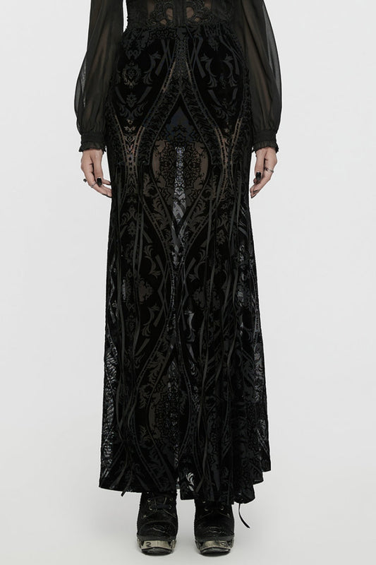 Gothic Lolita Skirt - Embroidery Lace-up Sheer Mesh, Black, Women's Style, Lace Trim - main product image